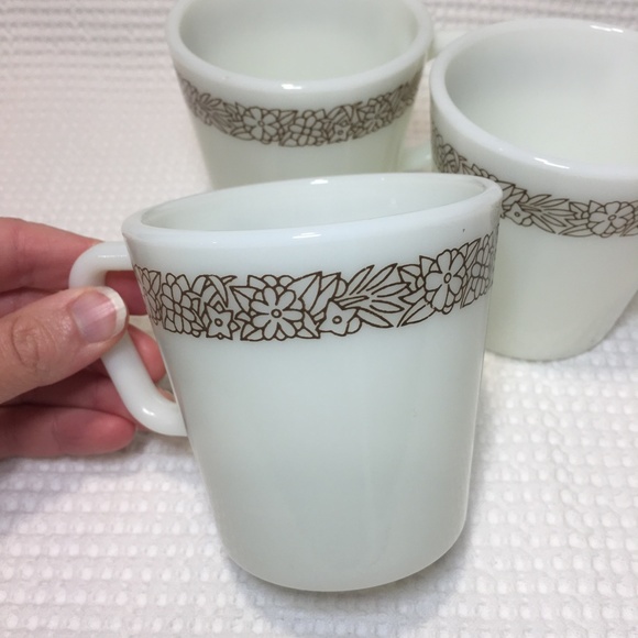Pyrex Woodland Pattern Milk Glass Mugs (Set of 3) - Picture 2 of 4